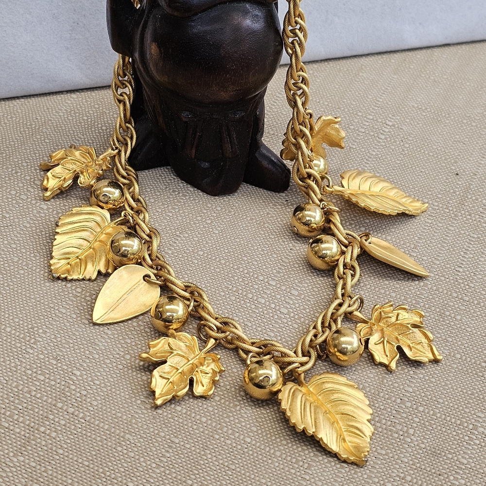Napier Vintage Necklace with Golden Leaves and Beads STUNNING RARE